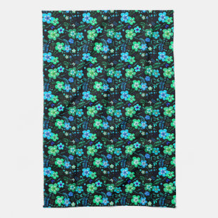 Floral pattern blue and teal tea towel