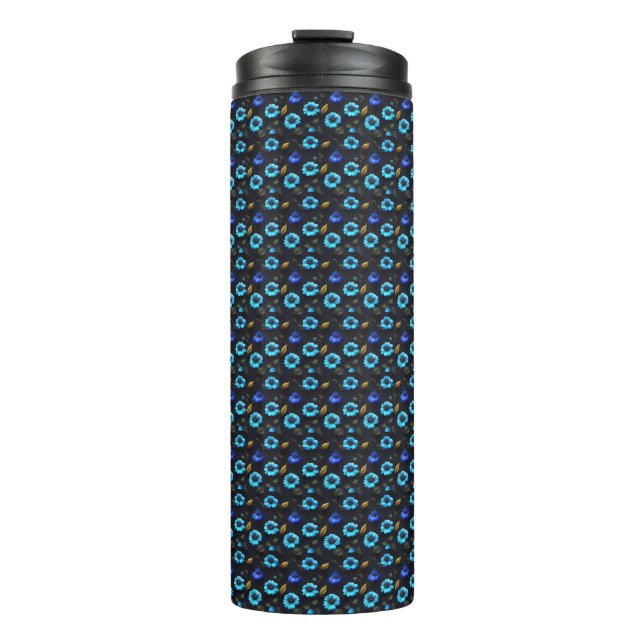 Floral pattern blue flowers thermal tumbler (Front)