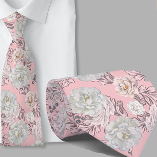 Floral Pattern Blush Pink Large Flowers Necktie
