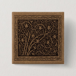 Floral Pattern Brown and Black Swirling Vines 15 Cm Square Badge