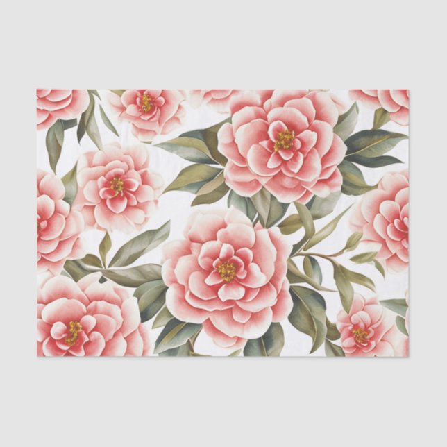 Floral Pattern Camellia Flowers Tissue Paper (Front)
