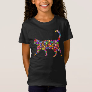 Floral Pattern Cat Design T-Shirt