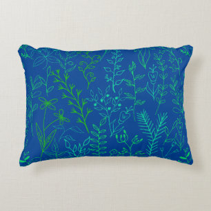 Floral Pattern classic Green tone A02.b Blue BG Decorative Cushion