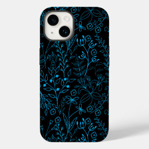 Floral Pattern classic mono tone Blue.A07 Black BG Case-Mate iPhone 14 Case