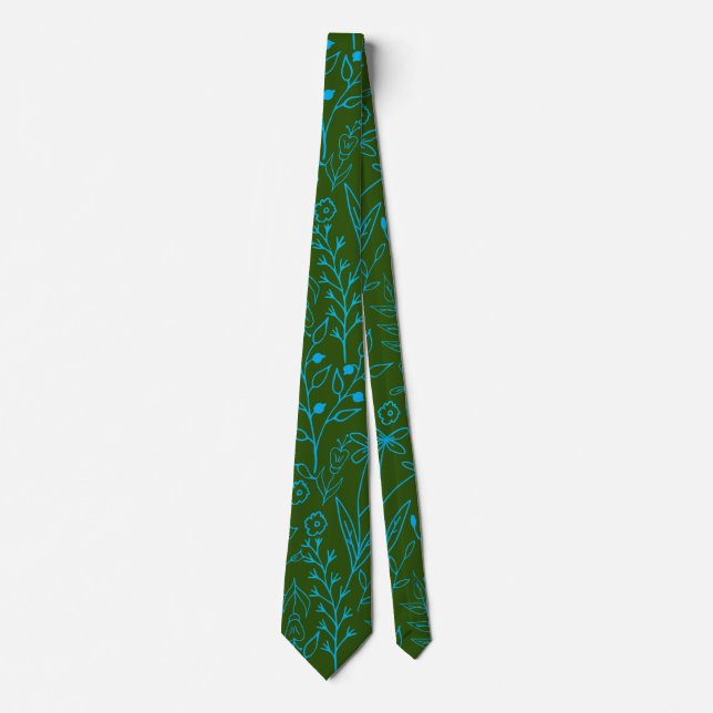Floral Pattern classic mono tone Blue.A07 D Green Tie (Front)