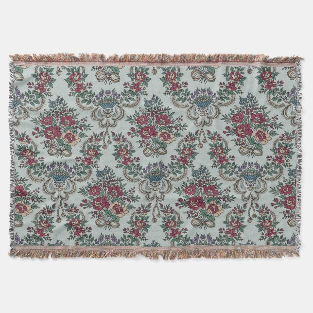 Floral Pattern Colourful Trendy Flowers and Leaves Throw Blanket (Front)