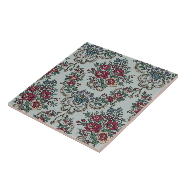 Floral Pattern Colourful Trendy Flowers and Leaves Tile (Side)