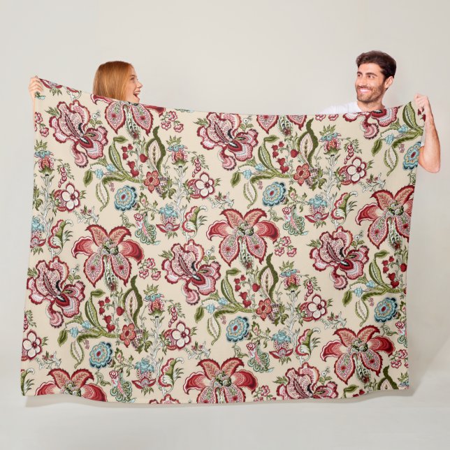Floral Pattern Colourful Trendy Flowers Pink Green Fleece Blanket (In Situ)