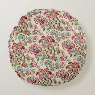 Floral Pattern Colourful Trendy Flowers Pink Green Round Cushion