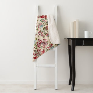 Floral Pattern Colourful Trendy Flowers Pink Green Sherpa Blanket