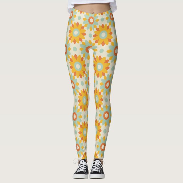 floral pattern colourful wild flowers abstract leggings (Front)