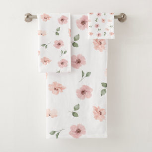 Floral Pattern Cottage Country Blush Flowers Bath Towel Set