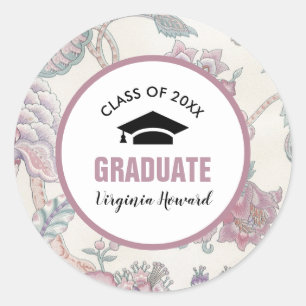 Floral Pattern Custom Graduation Classic Round Sticker