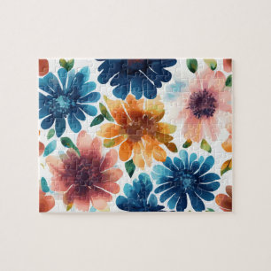 Floral Pattern Cute Vintage Watercolor Flowers Jigsaw Puzzle