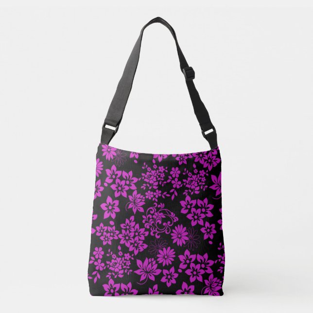 Floral pattern D02.pink.b Black BG Crossbody Bag (Front)