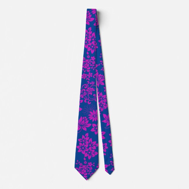 Floral pattern D02.pink.b Blue BG Tie (Front)
