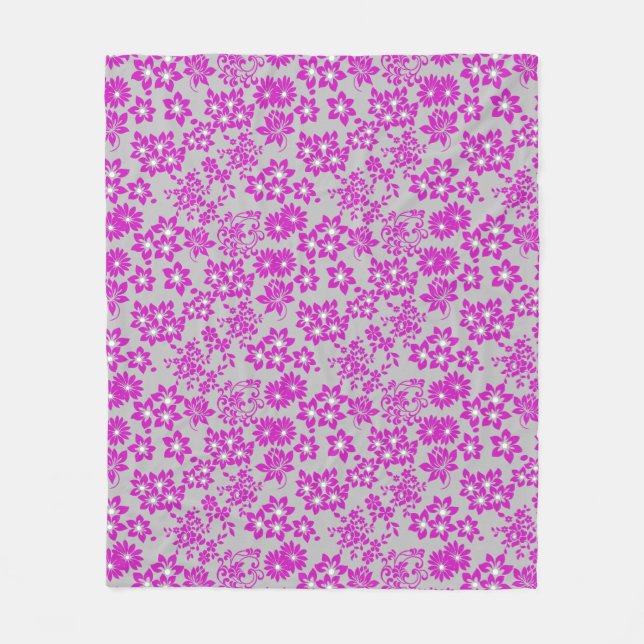 Floral pattern D02.pink.b Grey BG Fleece Blanket (Front)