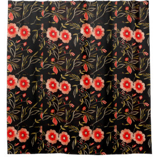 Floral Pattern Dark Background Pink Green red Shower Curtain