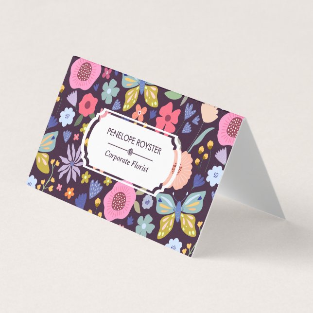 Floral Pattern Dark Plum & Mauve Business Card (Front)