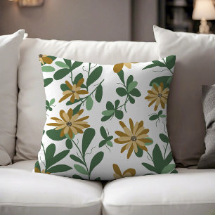 Floral Pattern Design 277 Green Orange White Cushion