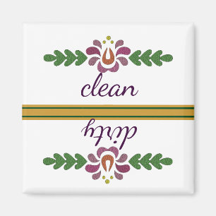 Floral Pattern Dishwasher Magnet Clean & Dirty