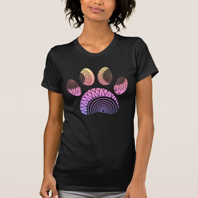 Floral Pattern Dog Paw Print  T-Shirt (Front)