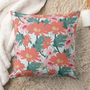 Floral Pattern Drawing Elegant Decorative Flowers Cushion