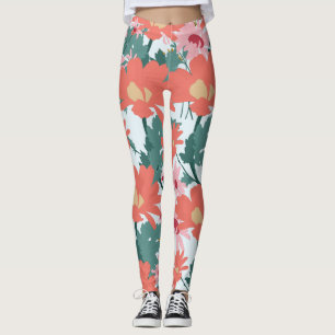 Floral Pattern Drawing Elegant Decorative Flowers Leggings