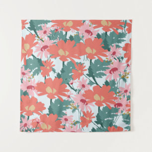 Floral Pattern Drawing Elegant Decorative Flowers Tapestry