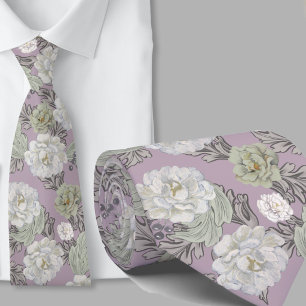 Floral Pattern Dusty Mauve Large Flowers Necktie