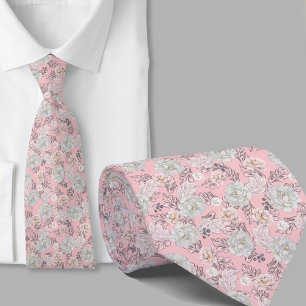 Floral Pattern Dusty Pink Flowers Necktie