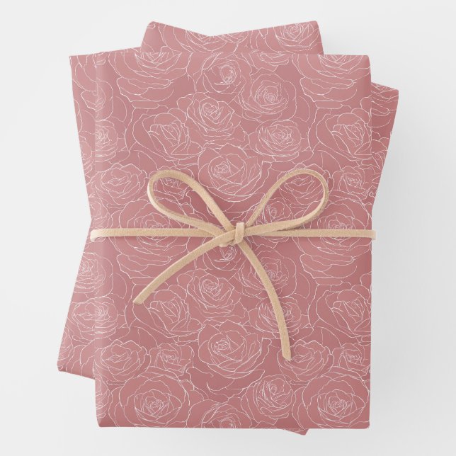 Floral Pattern | Dusty Roses Wrapping Paper Sheet (In situ)
