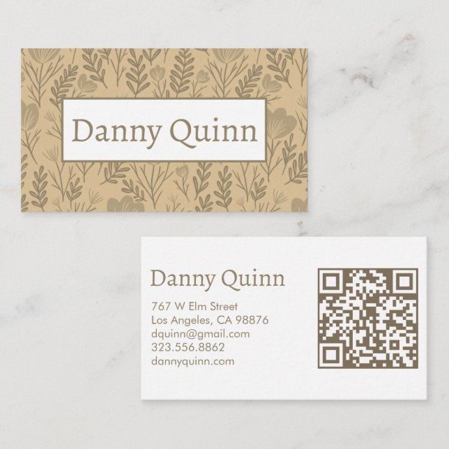 Floral Pattern Elegant Botanical Earthy Tan Brown  Business Card (Front/Back)