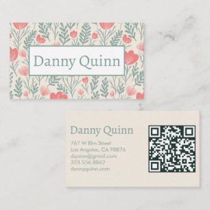 Floral Pattern Elegant Botanical Pink Green Business Card