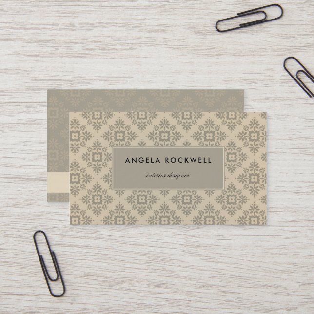 Floral Pattern Elegant Retro Classy Business Card (Front/Back In Situ)