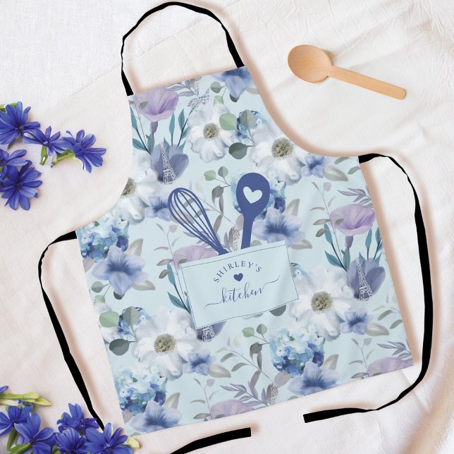 Floral Pattern Faux Stitched Pocket Spoon & Whisk Apron (Floral Pattern Faux Stitched Pocket Spoon & Whisk Apron)