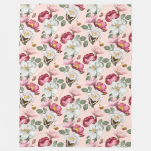 Floral pattern fleece blanket