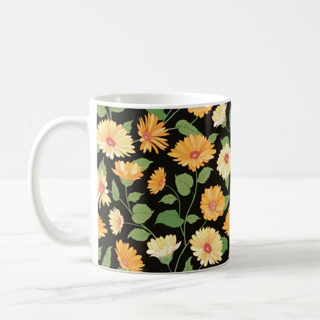 Floral pattern. Flower marigold seamless backgroun Coffee Mug (Left)