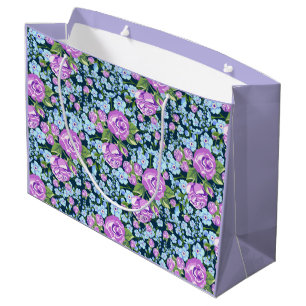 Floral Pattern Flowers in Full Bloom Blue Purple Large Gift Bag