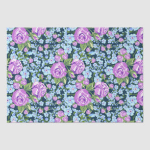 Floral Pattern Flowers in Full Bloom Blue Purple Tissue Paper