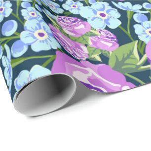 Floral Pattern Flowers in Full Bloom Blue Purple   Wrapping Paper
