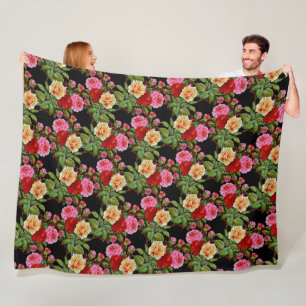 Floral Pattern Flowers Roses Red Pink Yellow Green Fleece Blanket