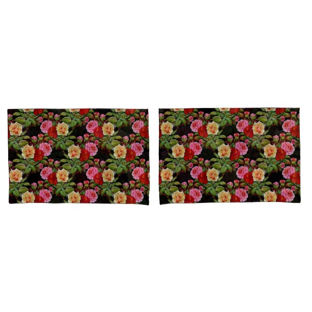 Floral Pattern Flowers Roses Red Pink Yellow Green Pillowcase (Front-Set)