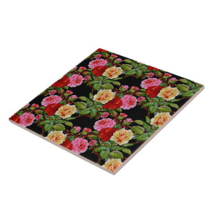 Floral Pattern Flowers Roses Red Pink Yellow Green Tile