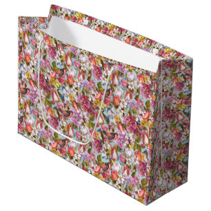 Floral Pattern Foliage Birds Butterflies Peony Large Gift Bag