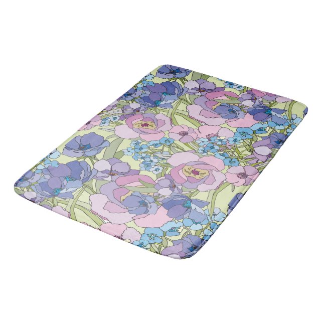 Floral Pattern Foliage Flowers Roses Forget-me-not Bath Mat (Angled)