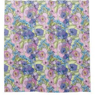 Floral Pattern Foliage Flowers Roses Forget-me-not Shower Curtain