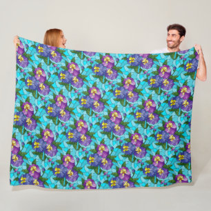 Floral Pattern Foliage Lavender Periwinkle Yellow  Fleece Blanket