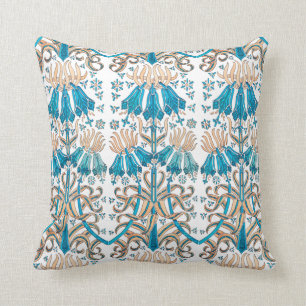 Floral Pattern French Art Nouveau Blue White Cushion
