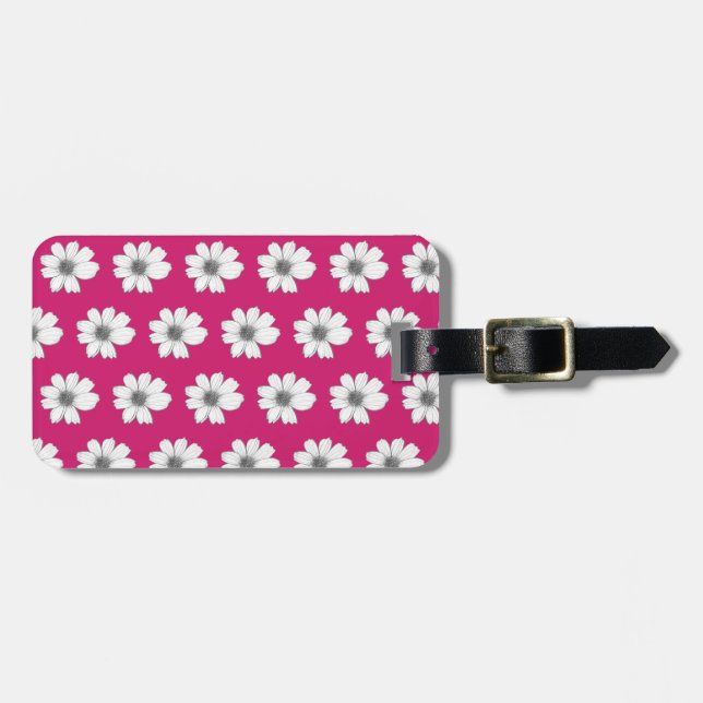 Floral pattern Fuscia pink Luggage Tag (Front Horizontal)